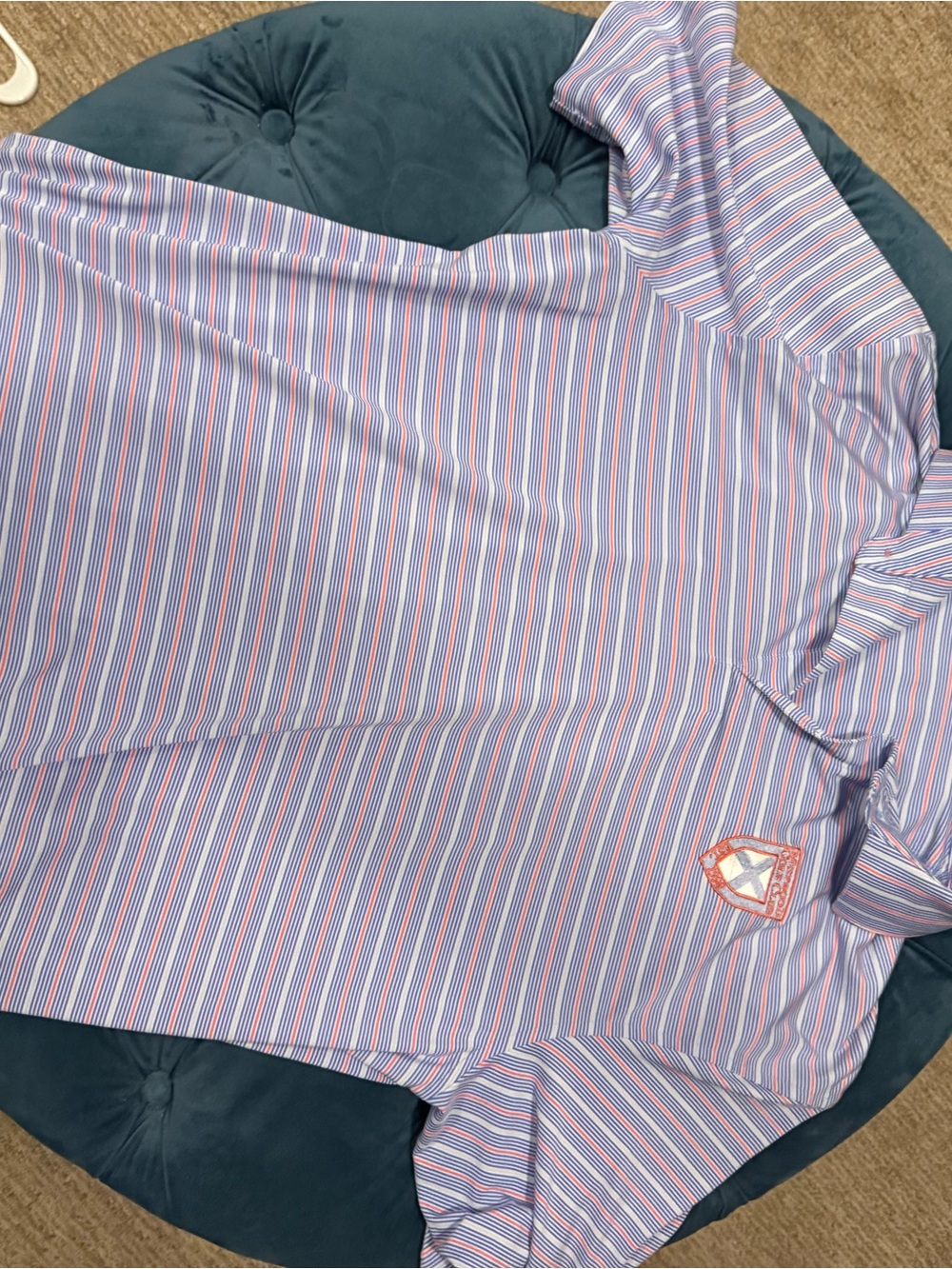 Men's Striped Polo in Pink & Blue with Crest